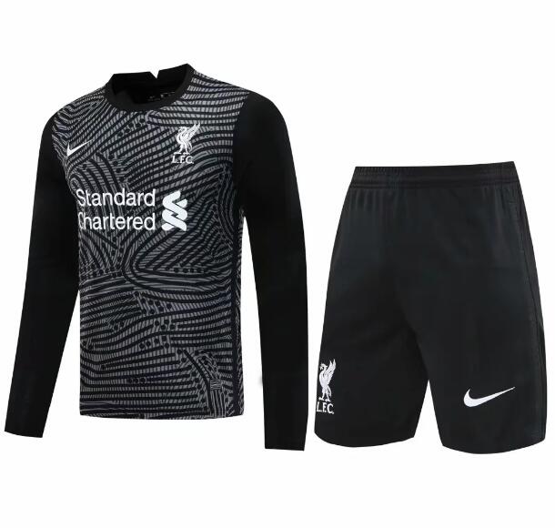 Liverpool Long Sleeve Goalkeeper Black Soccer Kits (Shirt+Shorts) 2020/21